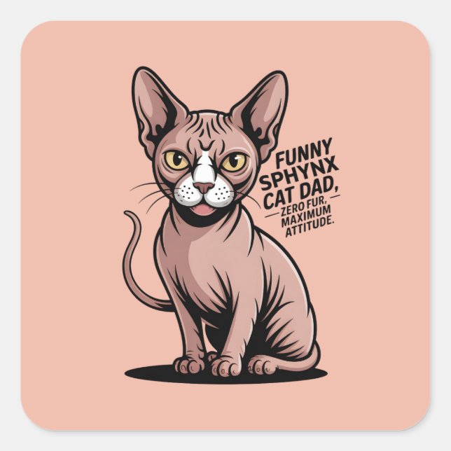 Funny Sphynx Cat Dad Vector Art Square Sticker (Front)
