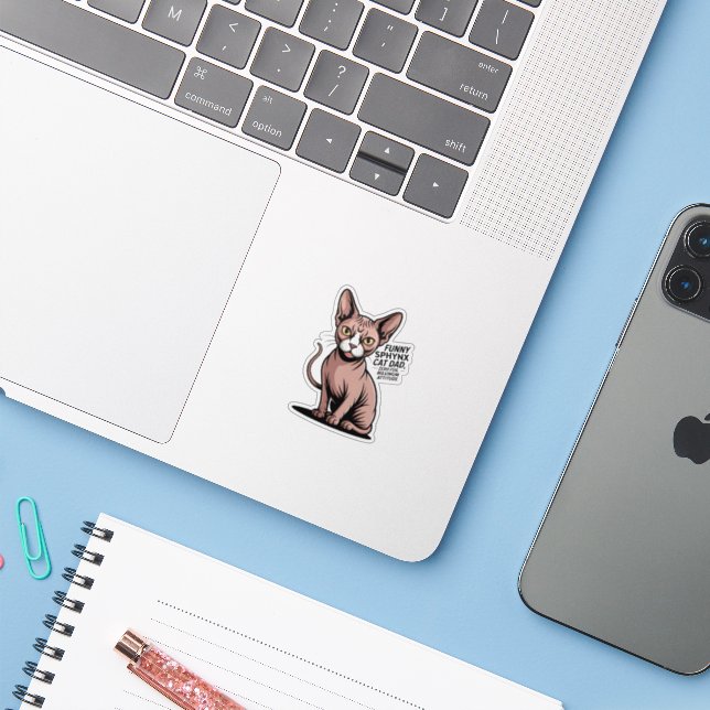 Funny Sphynx Cat Dad Vector Art Sticker (Laptop w/ iPhone)
