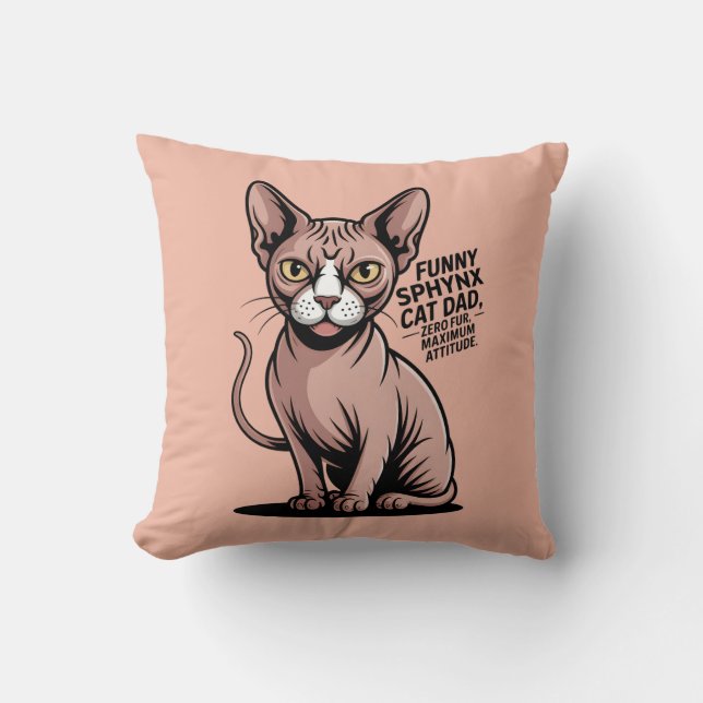 Funny Sphynx Cat Dad Vector Art Throw Pillow (Front)