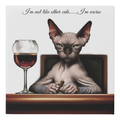 Funny Sphynx Cat drinking wine Faux Canvas Print