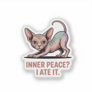 Funny Sphynx Cat Stretch Cartoon Art Sticker