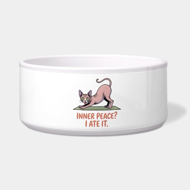 Funny Sphynx Cat Yoga Cartoon Art Bowl (Front)