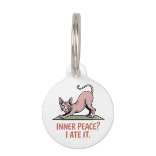Funny Sphynx Cat Yoga Cartoon Art Pet ID Tag
