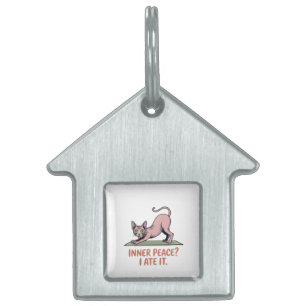 Funny Sphynx Cat Yoga Cartoon Art Pet ID Tag