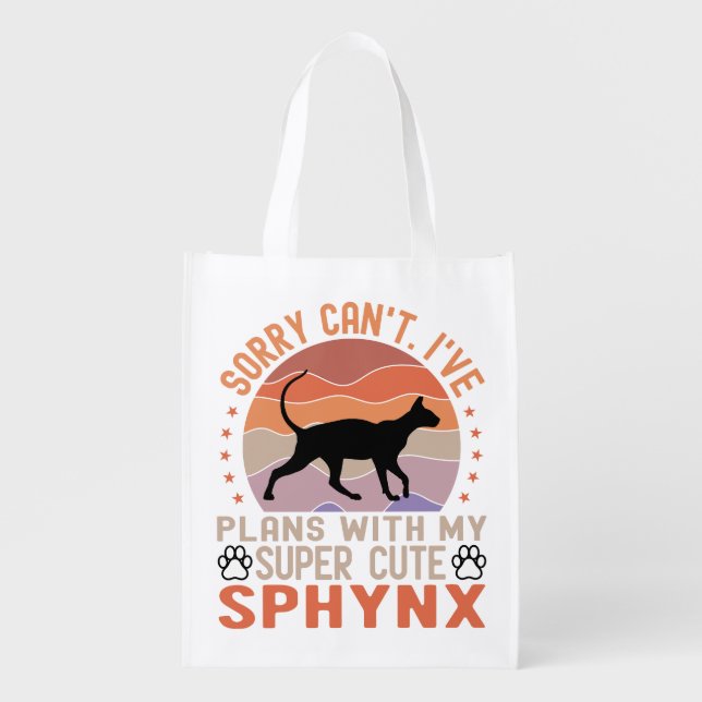 Funny Sphynx Owner Have Plans with Sphynx Cat Grocery Bag (Front)