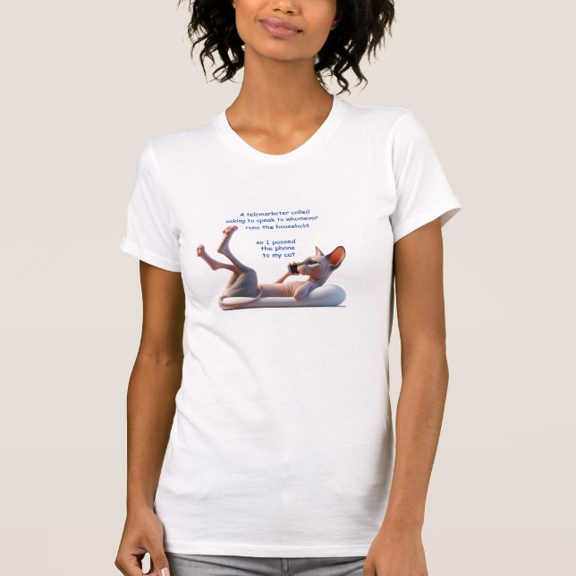 Funny Sphynx Telemarketer T-Shirt (Front)