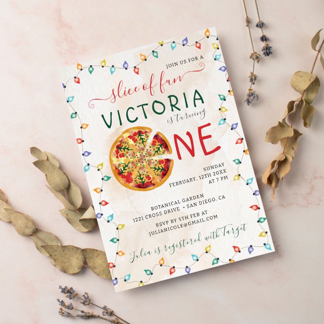 Funny Spicy Slice Pizza BBQ Photo First Birthday Invitation (Creator Uploaded)