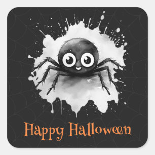Funny Spider Cobweb Happy Halloween Square Sticker