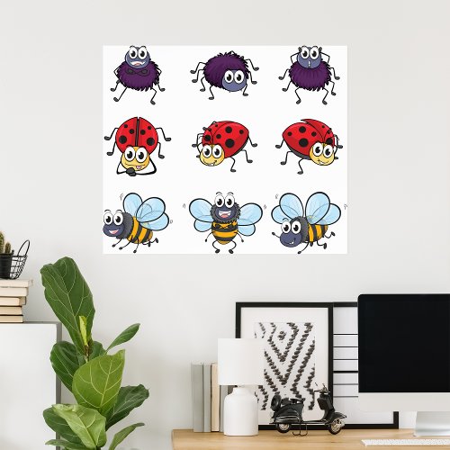 Funny Spider Ladybug Bee Poster