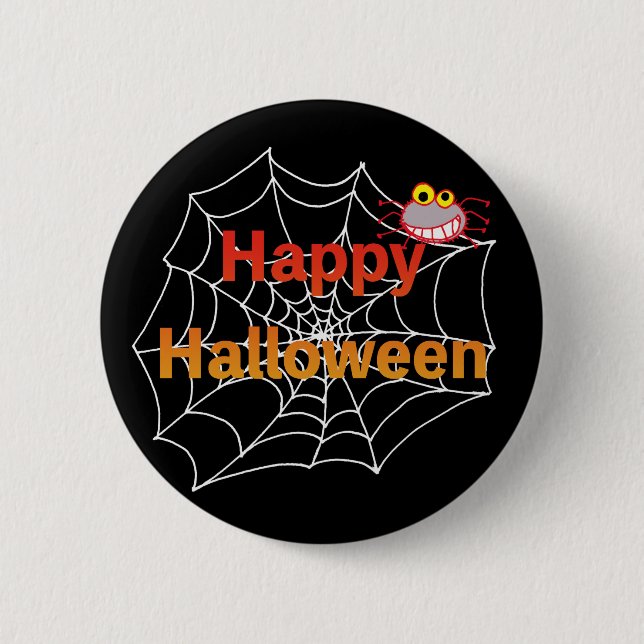 Funny Spider on Halloween Web Button (Front)