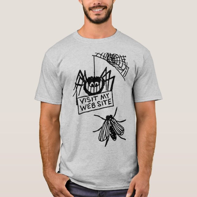 Funny Spider Says Visit My Website Cartoon T-Shirt (Front)