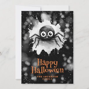 Funny Spider Web Watercolor Happy Halloween Card