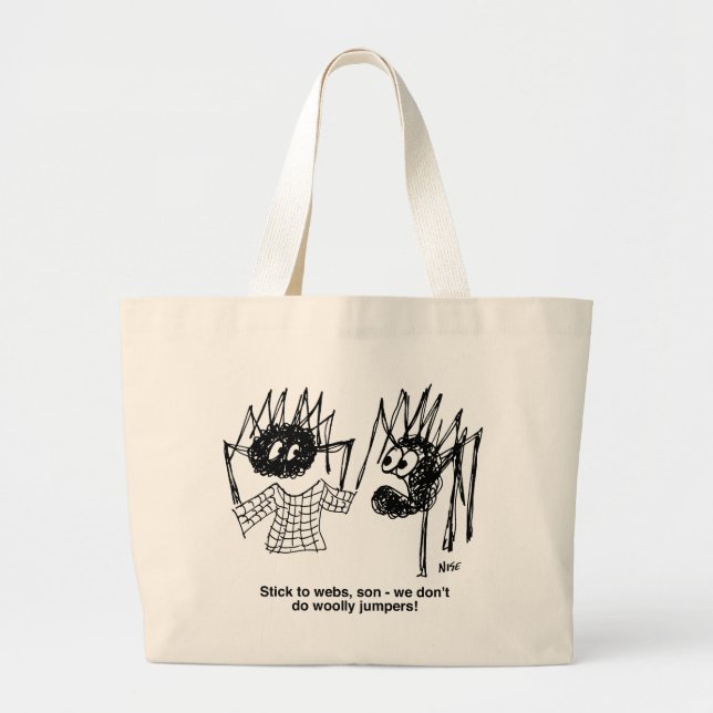 Funny Spiders and Spiders Web Weaving Cartoon Large Tote Bag (Front)