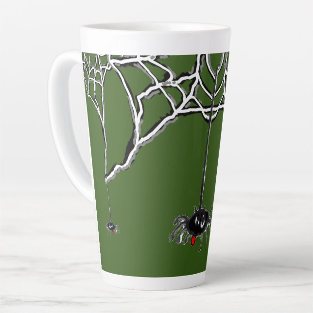 Funny Spiders Cartoon Cust. Green Latte Mug (Left Angle)