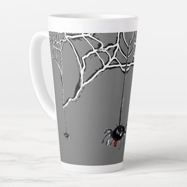 Funny Spiders Cartoon Cust. Grey Latte Mug (Left Angle)