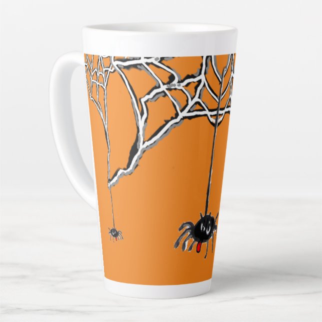 Funny Spiders Cartoon Cust. Orange Latte Mug (Left Angle)