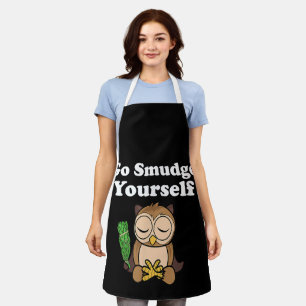 Funny Spiritual Go Smudge Yourself Owl Meditating Apron