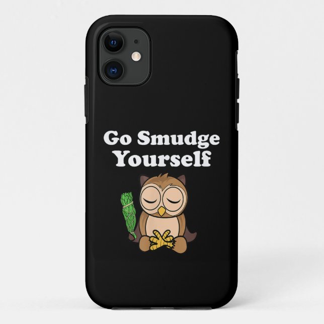Funny Spiritual Go Smudge Yourself Owl Meditating Case-Mate iPhone Case (Back)