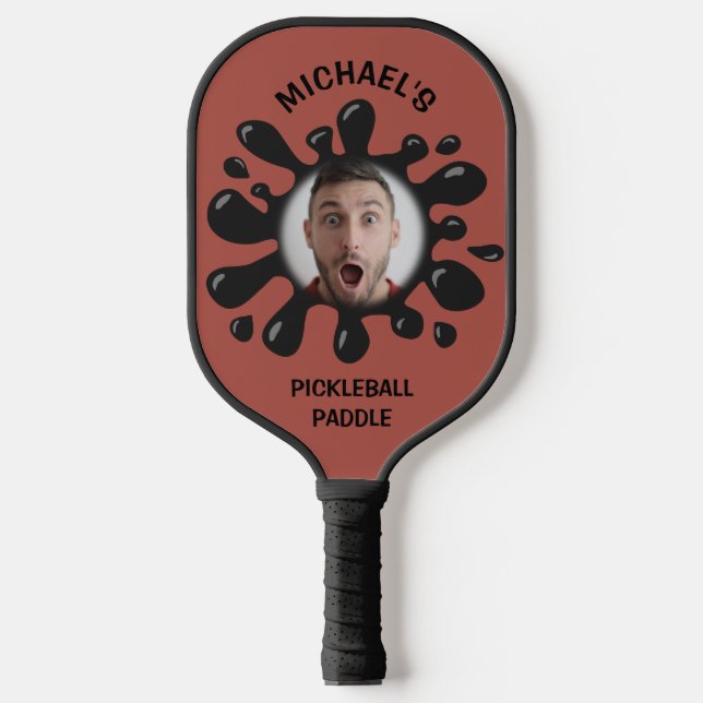 Funny Splatter Squish Black Goo Custom Name Photo Pickleball Paddle (Front)