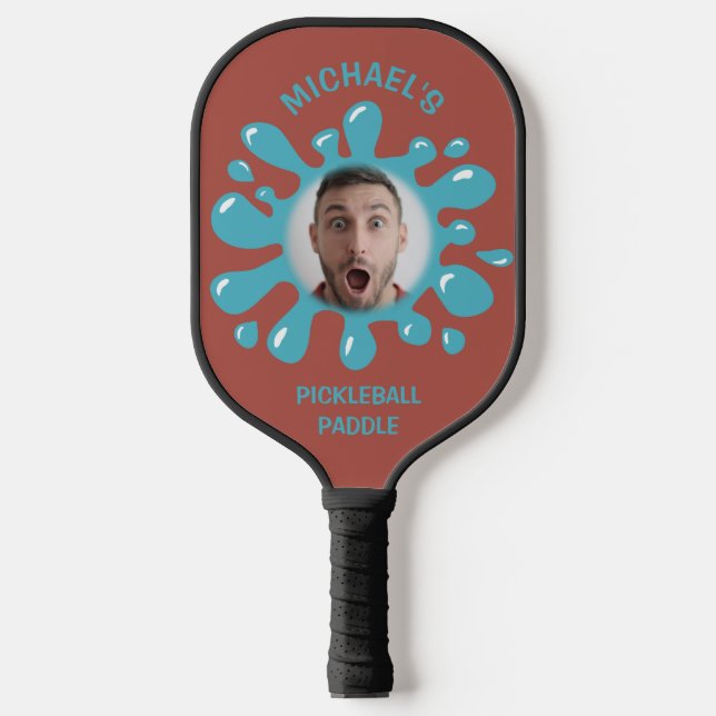 Funny Splatter Squish Blue Goo Custom Name Photo Pickleball Paddle (Front)