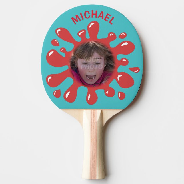 Funny Splatter Squish Red Goo Custom Name Photo Ping Pong Paddle (Front)