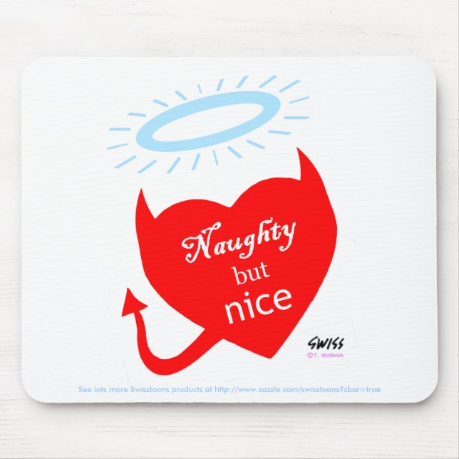 Funny Split Personality Naughty Nice Cartoon Heart Mouse Pad (Front)