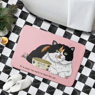 Funny Spoiled Calico Feed Cat Pink Bath Mat