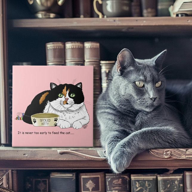 Funny Spoiled Calico Feed Cat Pink Ceramic Tile (Creator Uploaded)