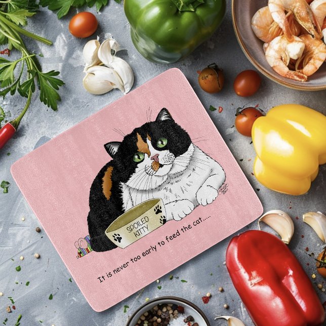 Funny Spoiled Calico Feed Cat Pink Cutting Board (Creator Uploaded)
