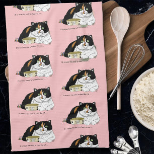 Funny Spoiled Calico Feed Cat Pink Kitchen Towel