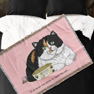 Funny Spoiled Calico Feed Cat Pink Throw Blanket