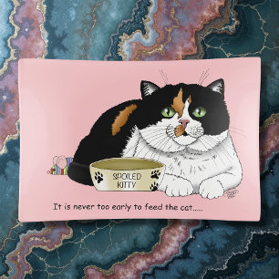 Funny Spoiled Calico Feed Cat Pink Trinket Tray