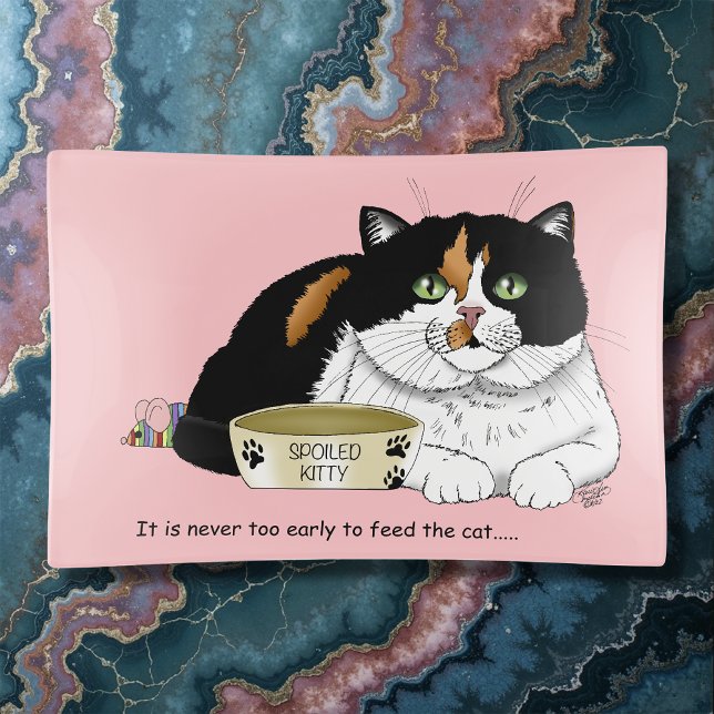 Funny Spoiled Calico Feed Cat Pink Trinket Tray (Creator Uploaded)
