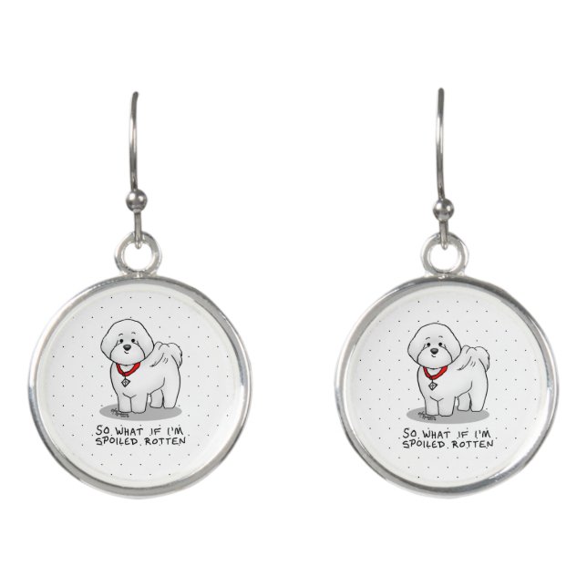 Funny Spoiled Rotten Bichon Frise Dog - Cute Earrings (Front)