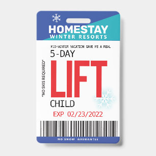 Funny SPOOF Winter Break Custom Ski Lift Ticket Badge