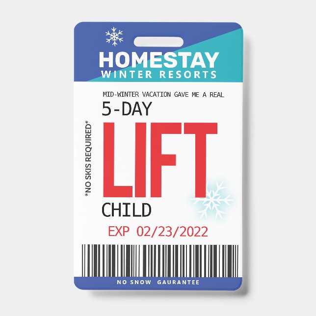 Funny SPOOF Winter Break Custom Ski Lift Ticket Badge (Front)