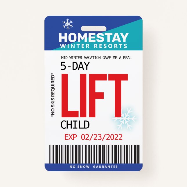 Funny SPOOF Winter Break Custom Ski Lift Ticket Badge (Front)