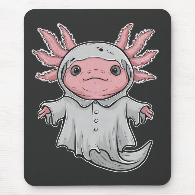 Funny Spooky Axoltol Amphibian Halloween Ghost  Mouse Pad (Front)