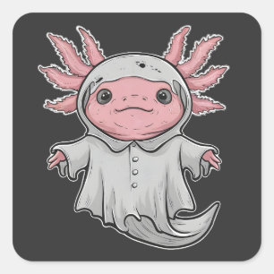 Funny Spooky Axoltol Amphibian Halloween Ghost Square Sticker