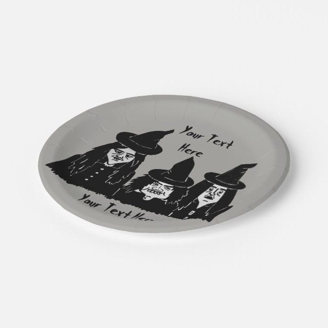 funny spooky black witches scary fun halloween paper plates (Angled)