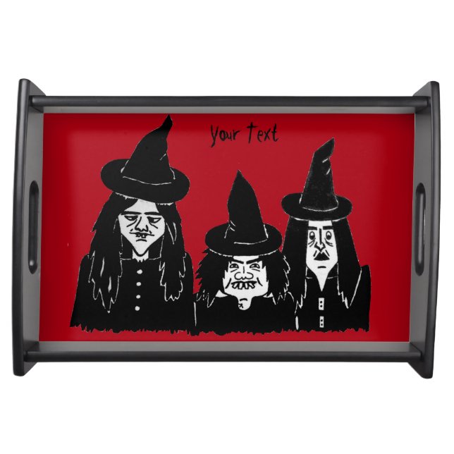 funny spooky black witches scary halloween serving tray (Front)