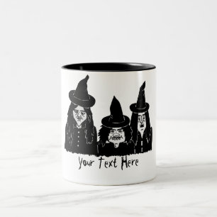funny spooky black witches scary halloween Two-Tone coffee mug