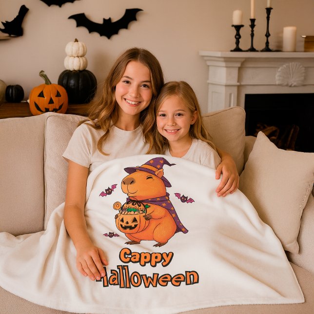 Funny Spooky Cute Gift Cappy Halloween Capybara Fleece Blanket (Creator Uploaded)