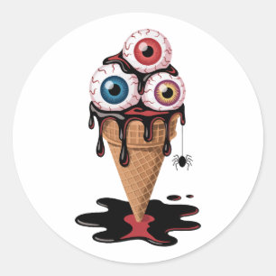 Funny Spooky Eyeball Ice Cream Cone Halloween  Classic Round Sticker