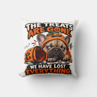 Funny Spooky French Bulldog Halloween Costume Throw Pillow