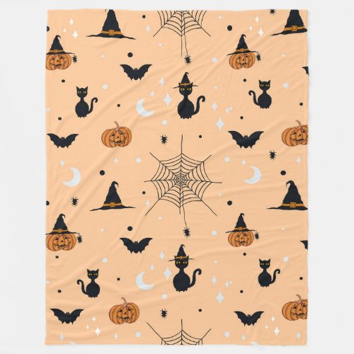 Funny Spooky Halloween Orange Design Fleece Blanket