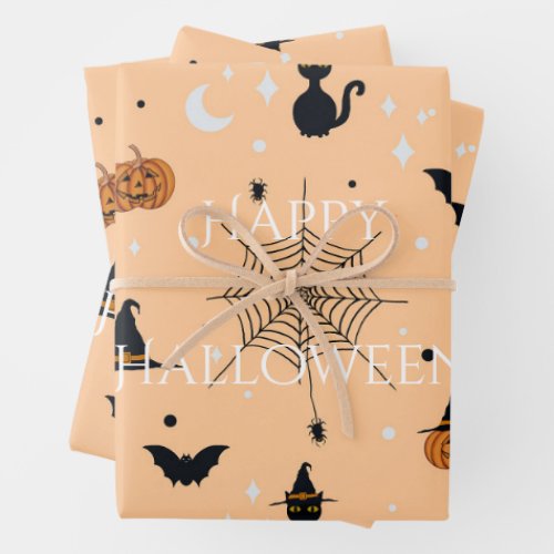 Funny Spooky Halloween Orange Design Wrapping Paper Sheets