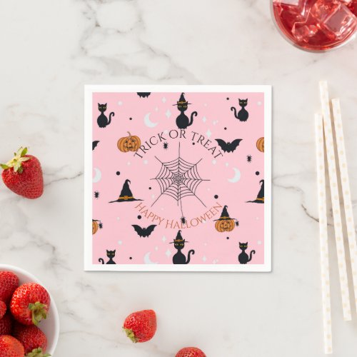 Funny Spooky Halloween Pink Design Napkins