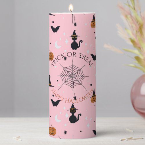 Funny Spooky Halloween Pink Design Pillar Candle
