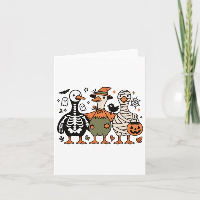 Funny Spooky Halloween Silly-goose Ghost Treat Or  Card (Front)